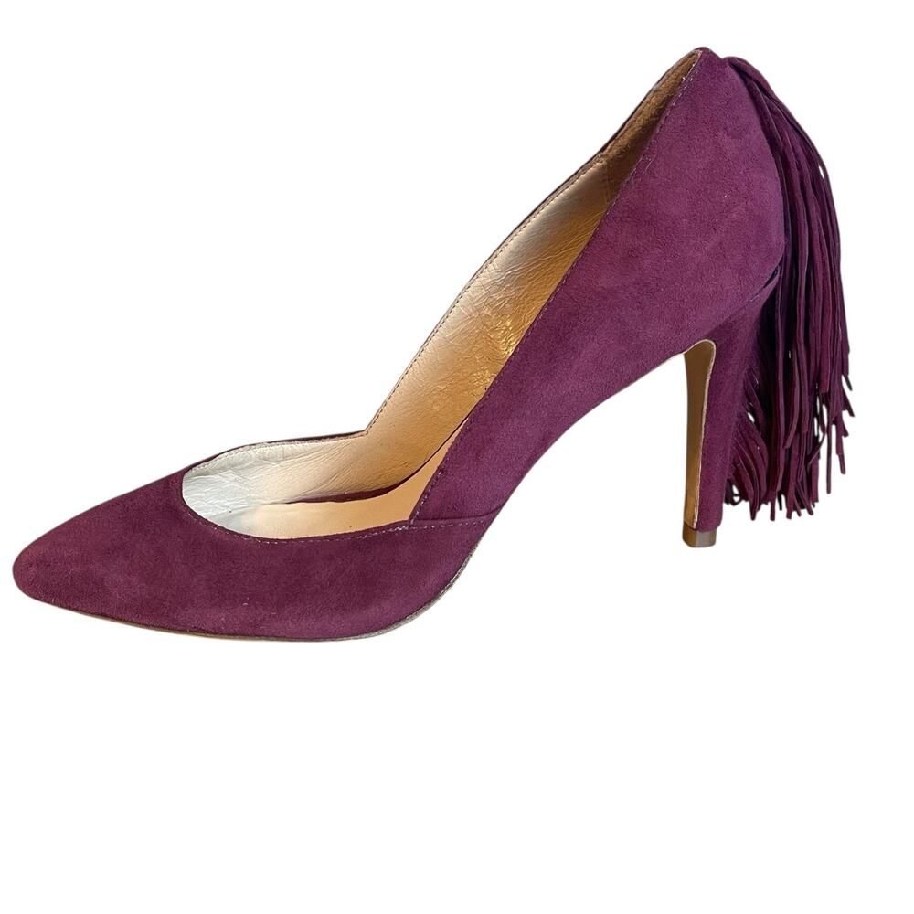 Loeffler Randall Pari Suede Leather Fringed Maroon Wine Pumps Shoes Women's 7B - Picture 1 of 9